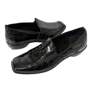 1803 Womens Nome Black Glass Croc Italian Leather Comfort Loafer Sz 36 EU 5-6 US